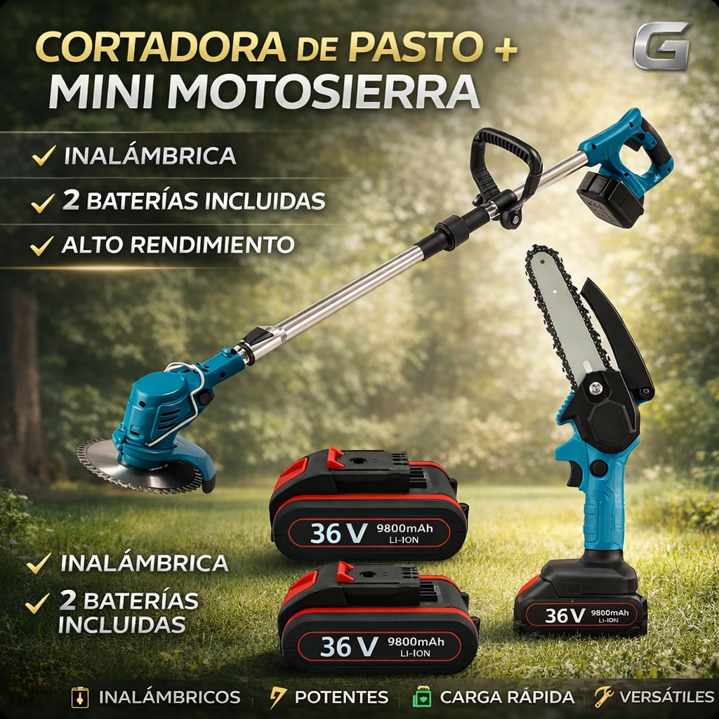 CORTADORA DE CESPED + MINIMOTOSIERRA